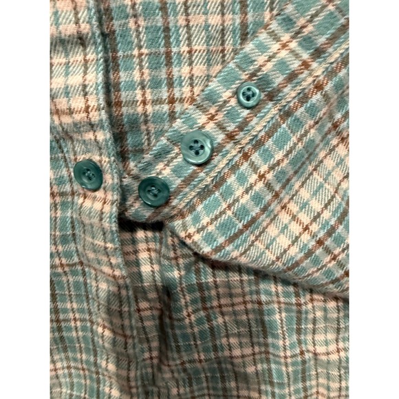 Cabelas Womens L Plaid Soft Flannel Shirt Teal Tan Brown Cotton Shirt (D34) - Picture 9 of 14